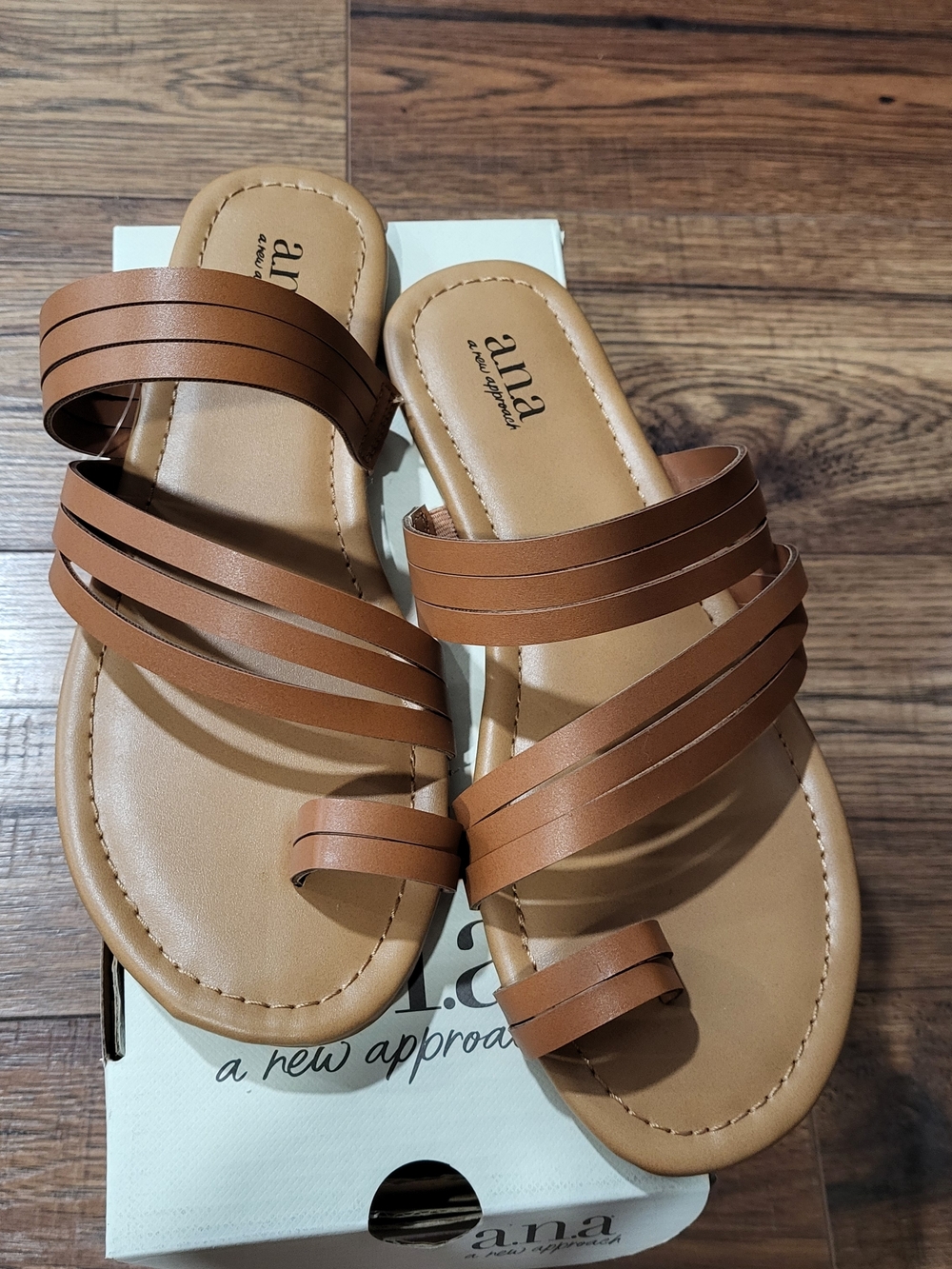 a.n.a Brown Strappy Slide Sandals for Women